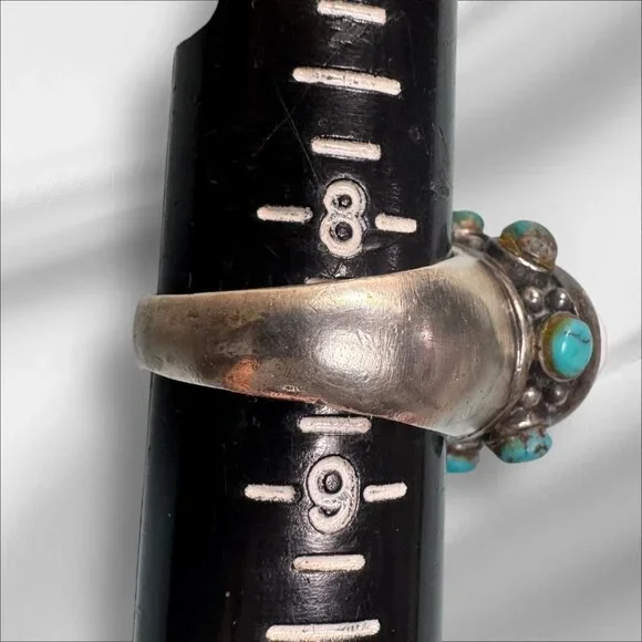 Antique Bavaria Franklin Rose China & Upcycled Turquoise Vintage 925 Silver Ring - Picture 7 of 11